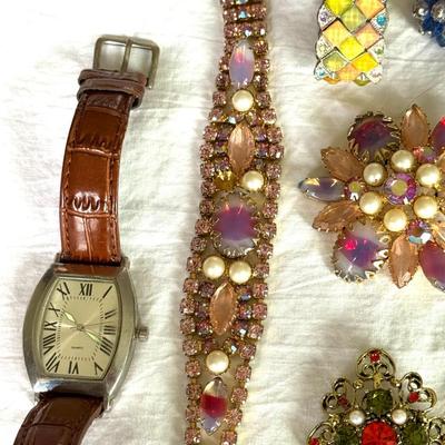 Vintage Jewelry Lot, Pins, watches, necklaces, bracelets, pierced/clip earrings