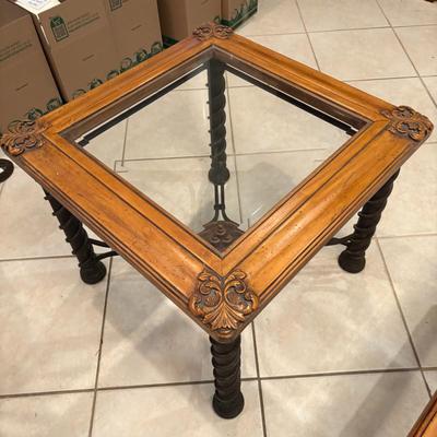 Glass Top End Tables (2) and Matching Coffee Table - Metal and Wood