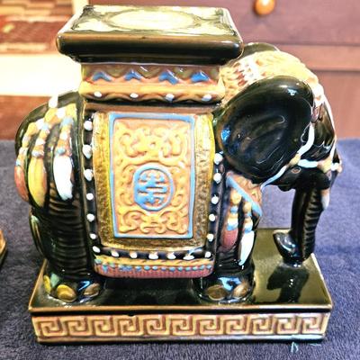 2 Vintage Chinese Ceramic Elephant Stand/Stool, Hollywood Regency Style