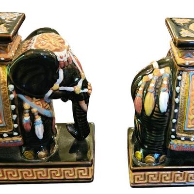 2 Vintage Chinese Ceramic Elephant Stand/Stool, Hollywood Regency Style