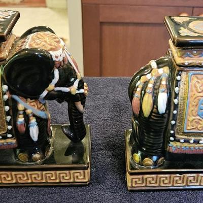 2 Vintage Chinese Ceramic Elephant Stand/Stool, Hollywood Regency Style