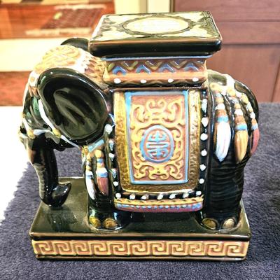 2 Vintage Chinese Ceramic Elephant Stand/Stool, Hollywood Regency Style
