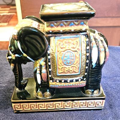2 Vintage Chinese Ceramic Elephant Stand/Stool, Hollywood Regency Style