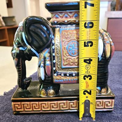 2 Vintage Chinese Ceramic Elephant Stand/Stool, Hollywood Regency Style