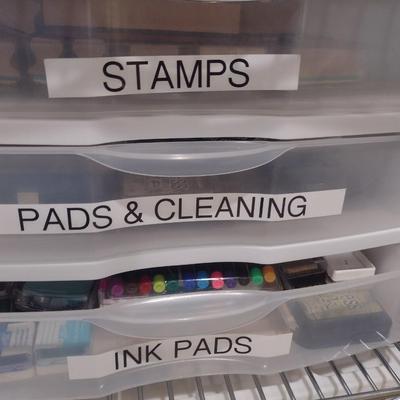Collection of Craft Accessories, Rubber and Wood Stamps, Etc. Includes Storage Containers (#4)