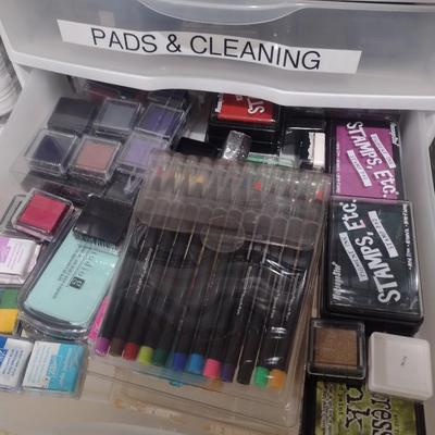 Collection of Craft Accessories, Rubber and Wood Stamps, Etc. Includes Storage Containers (#4)