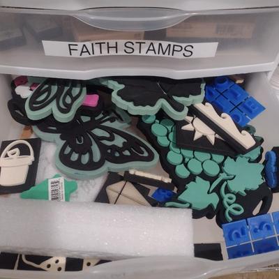 Collection of Craft Accessories, Rubber and Wood Stamps, Etc. Includes Storage Containers (#4)