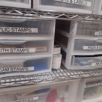 Collection of Craft Accessories, Rubber and Wood Stamps, Etc. Includes Storage Containers (#4)