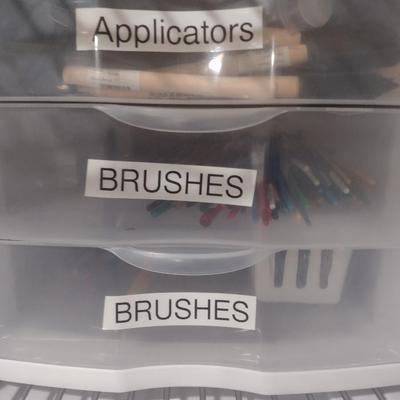 Collection of Craft Accessories, Brushes Etc. Includes Storage Containers (#7)
