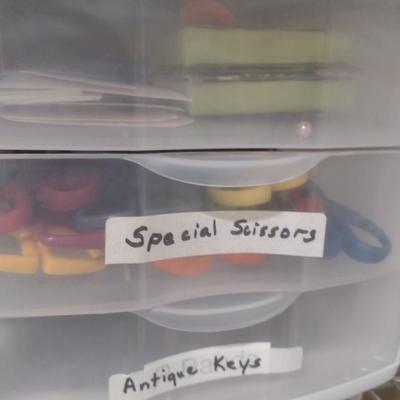 Collection of Craft Accessories, Fasteners, Scissors, Etc. Includes Storage Containers (#8)