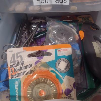 Collection of Craft Accessories, Fasteners, Scissors, Etc. Includes Storage Containers (#8)