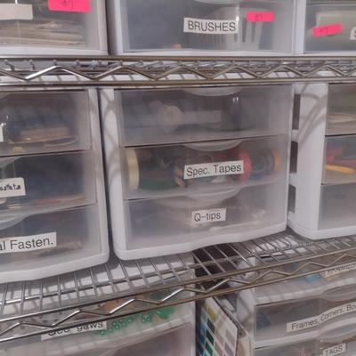 Collection of Craft Accessories, Fasteners, Scissors, Etc. Includes Storage Containers (#8)
