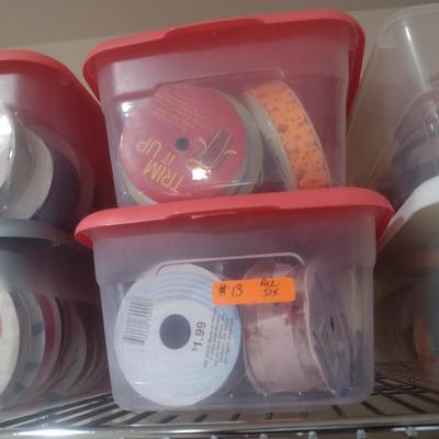 Collection of Craft Accessories, Ribbon, Etc. Includes Storage Containers (#13)