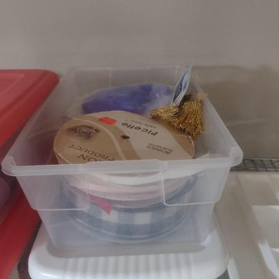 Collection of Craft Accessories, Ribbon, Etc. Includes Storage Containers (#13)