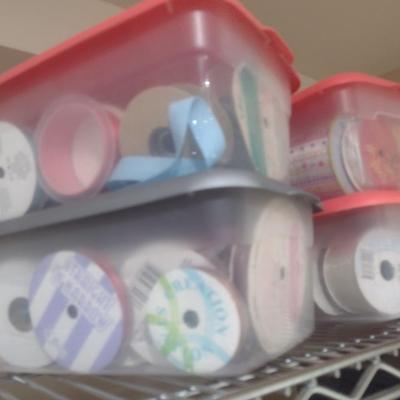 Collection of Craft Accessories, Ribbon, Etc. Includes Storage Containers (#13)
