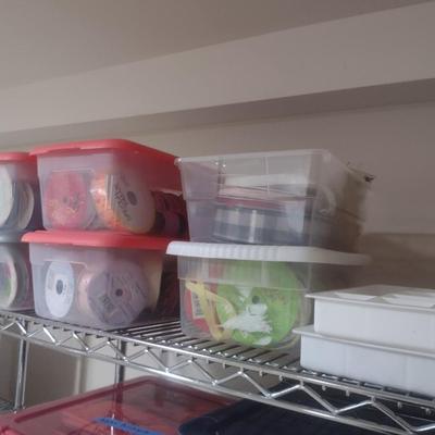 Collection of Craft Accessories, Ribbon, Etc. Includes Storage Containers (#13)