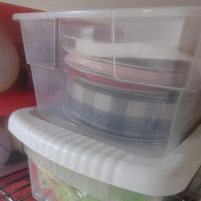 Collection of Craft Accessories, Ribbon, Etc. Includes Storage Containers (#13)