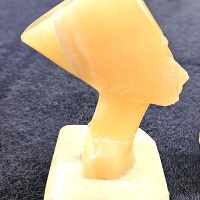 Set of 3 Art Deco Alabaster Sculptures, Including Nefertiti