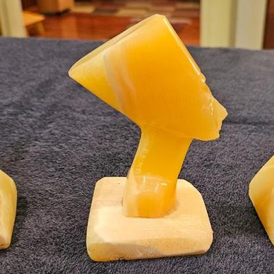 Set of 3 Art Deco Alabaster Sculptures, Including Nefertiti