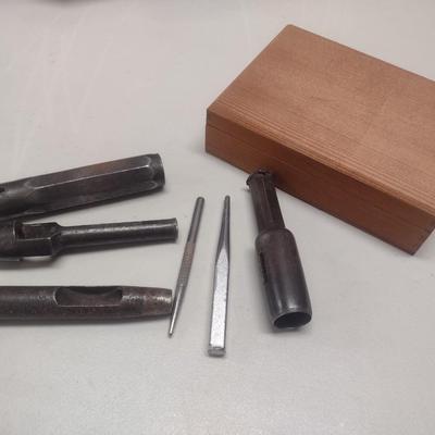 Set of Vintage Arch Punches with Wooden Box
