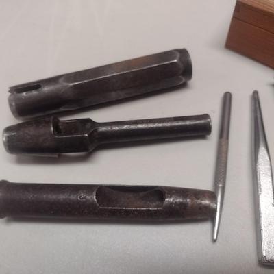Set of Vintage Arch Punches with Wooden Box