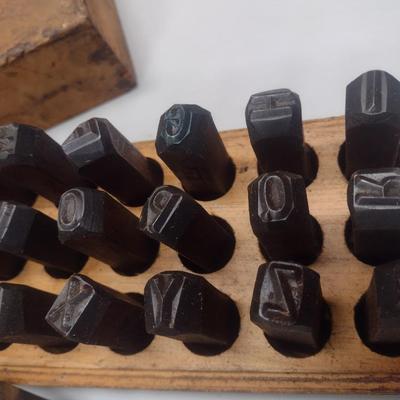 Set of Vintage Forge Steel Type-Set Punches with Wood Storage Box