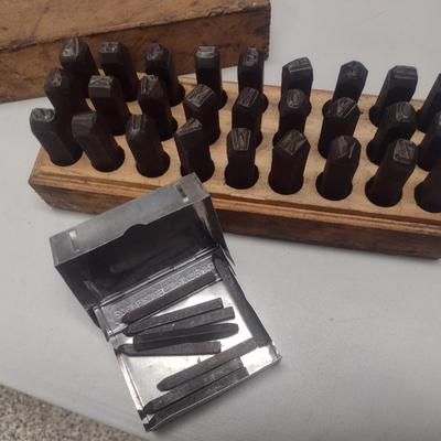 Set of Vintage Forge Steel Type-Set Punches with Wood Storage Box
