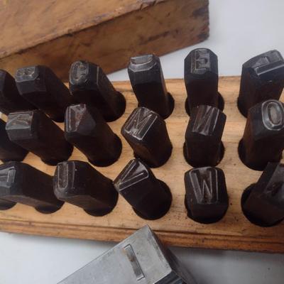 Set of Vintage Forge Steel Type-Set Punches with Wood Storage Box