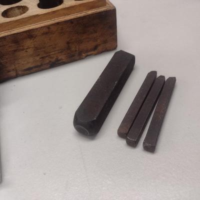 Set of Vintage Forge Steel Type-Set Punches with Wood Storage Box