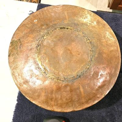 Antique Brass Cauldron with a Wrought Iron Handle