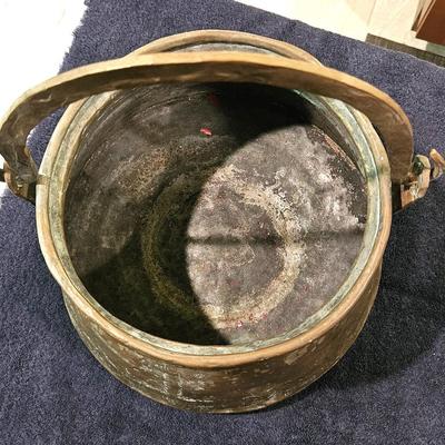Antique Brass Cauldron with a Wrought Iron Handle
