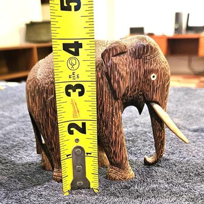 2 Vintage Hand Carved Palm Wood Elephant Figurines