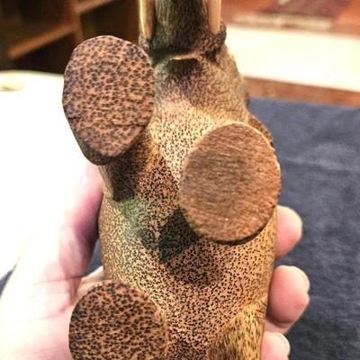 2 Vintage Hand Carved Palm Wood Elephant Figurines