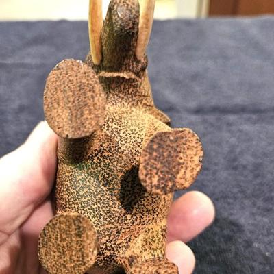 2 Vintage Hand Carved Palm Wood Elephant Figurines