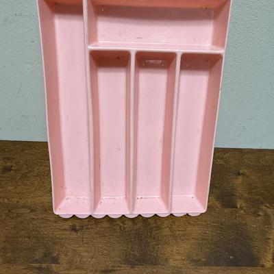 Vintage Pink Plastic Drawer Utensil Organizer