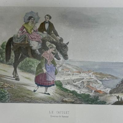 Framed Art: Lithograph Reproduction of French Basque artwork Le Cacolet, Environs de Bayonne (The Cacolet, near Bayonne) by Helene Feillet