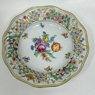 Classic German Carl Schumann Bavaria Net-like Porcelain Plate Painted Flowers