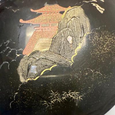 Vintage Japanese Black Lacquerware Coaster Set 1950's