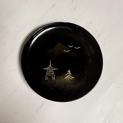 Vintage Japanese Black Lacquerware Coaster Set 1950's