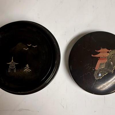Vintage Japanese Black Lacquerware Coaster Set 1950's