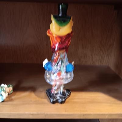 MURANO? GLASS CLOWN AND A CERAMIC CAR MARKED OCCUPIED JAPAN