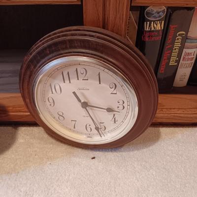 WOODEN CARVED OWL, PICTURE AND PLUSH OWLS PLUS A WALL CLOCK