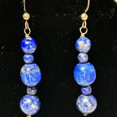 Lapis Lazuli Earrings Sterling Hooks