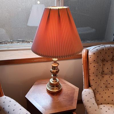 2 CLEAN SWIVEL ROCKING CHAIRS, DANISH? OCTAGON SIDE TABLE W/CABINET AND A TABLE LAMP
