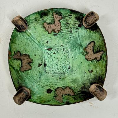 Vintage Mid-Century Modern Llama Ashtray with Sterling 925 Silver Design on Copper base w/ green by Vicky of Peru
