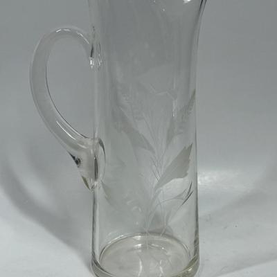 Vintage 1950's Style Etched Glass Pitcher