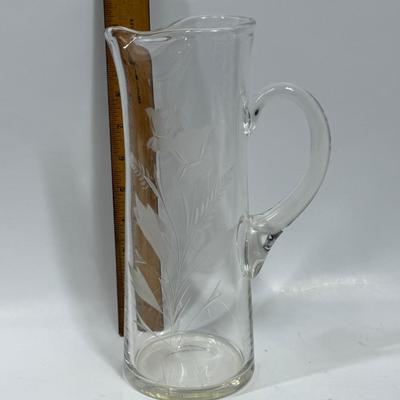Vintage 1950's Style Etched Glass Pitcher