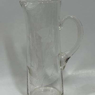Vintage 1950's Style Etched Glass Pitcher