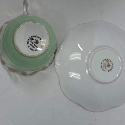 Vintage Queen Anne Royal Stanford Mint Green & Gold Bone China Tae Cup and Saucer