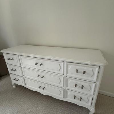 White antique dresser with updated pretty pulls